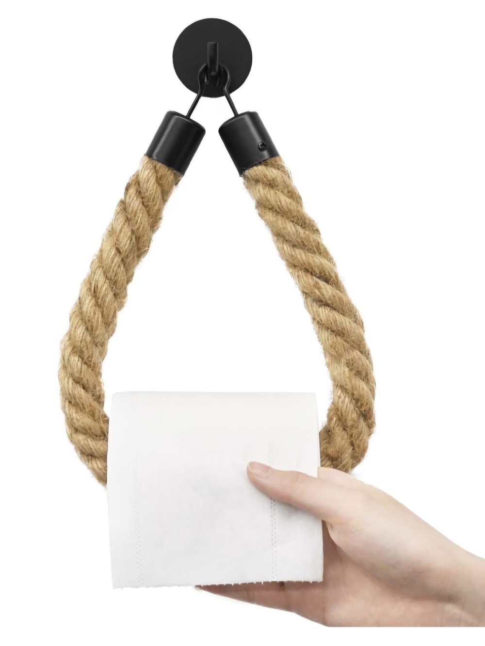 Rustic Jute Rope Toilet Paper Holder – Wall Mounted Matte Black – New